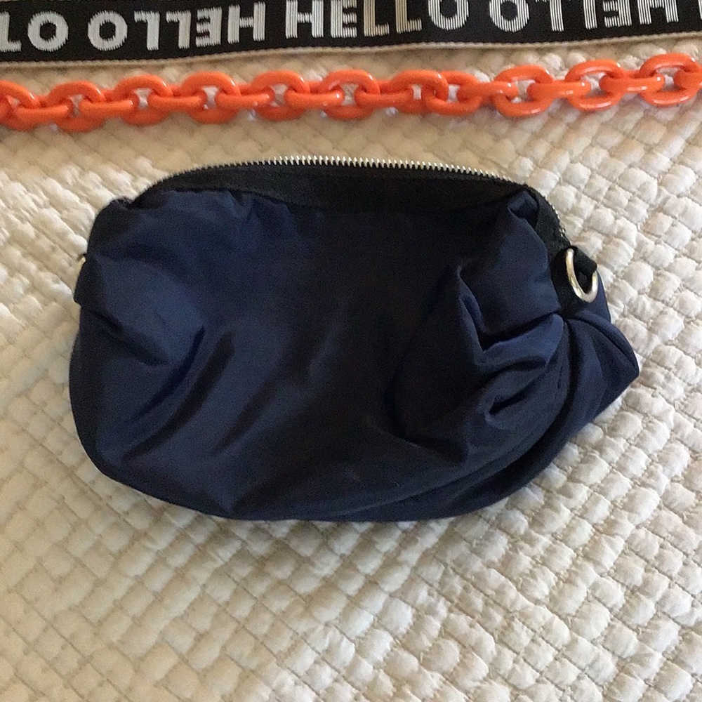 Zara , nylon Navy Blue Pouch with Orange Chain and adjustable strap